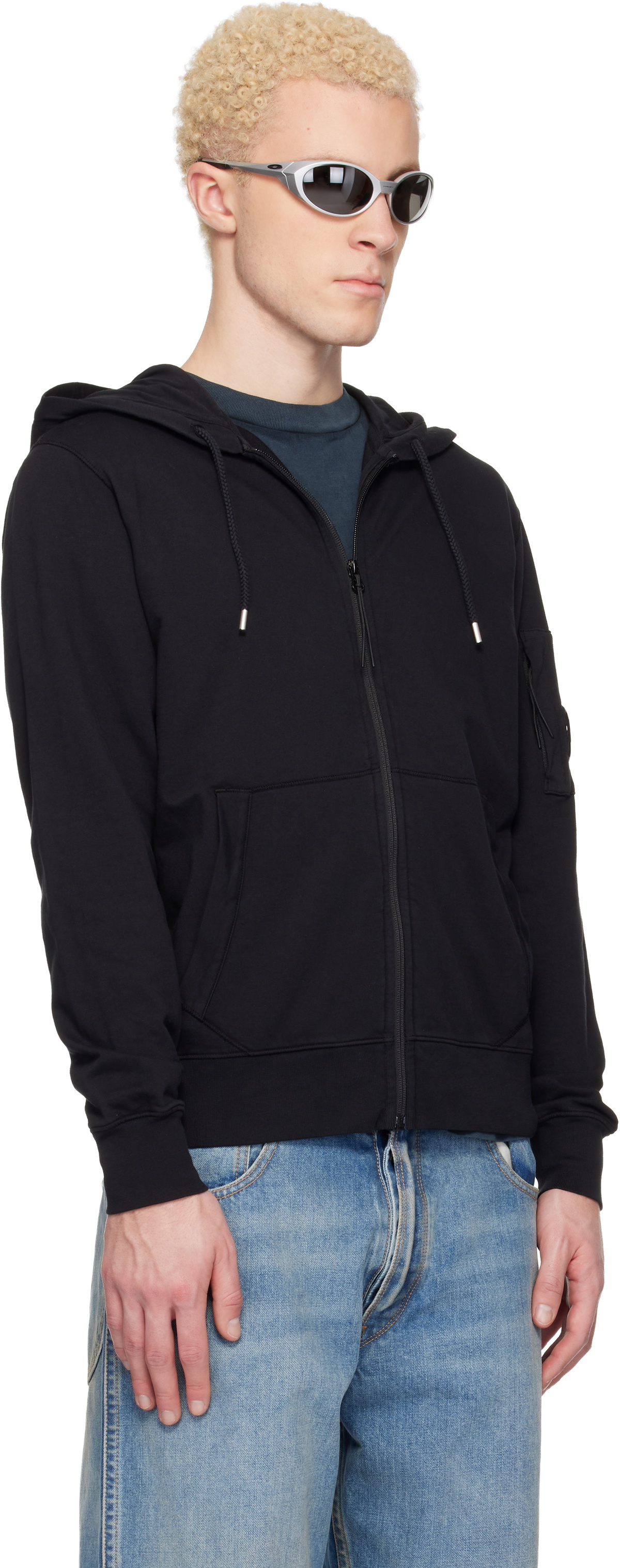 C.P. Company Black Light Fleece Zip Lens Hoodie