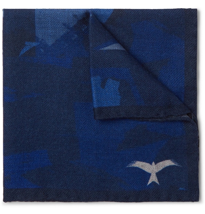 Photo: The Workers Club - Printed Wool-Twill Pocket Square - Blue