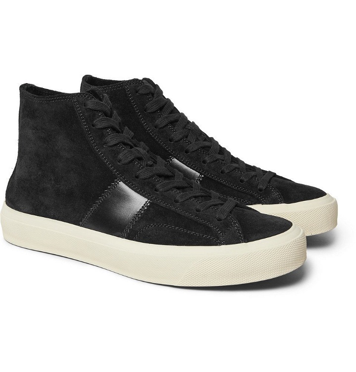 Photo: TOM FORD - Cambridge Leather-Trimmed Suede High-Top Sneakers - Men - Black