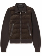 TOM FORD - Suede-Panelled Ribbed Merino Wool and Cashmere-Blend Jacket - Brown