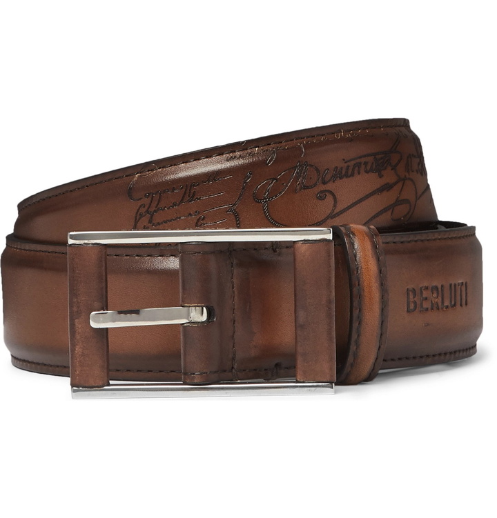 Photo: Berluti - 3.5cm Tan Scritto Leather Belt - Brown