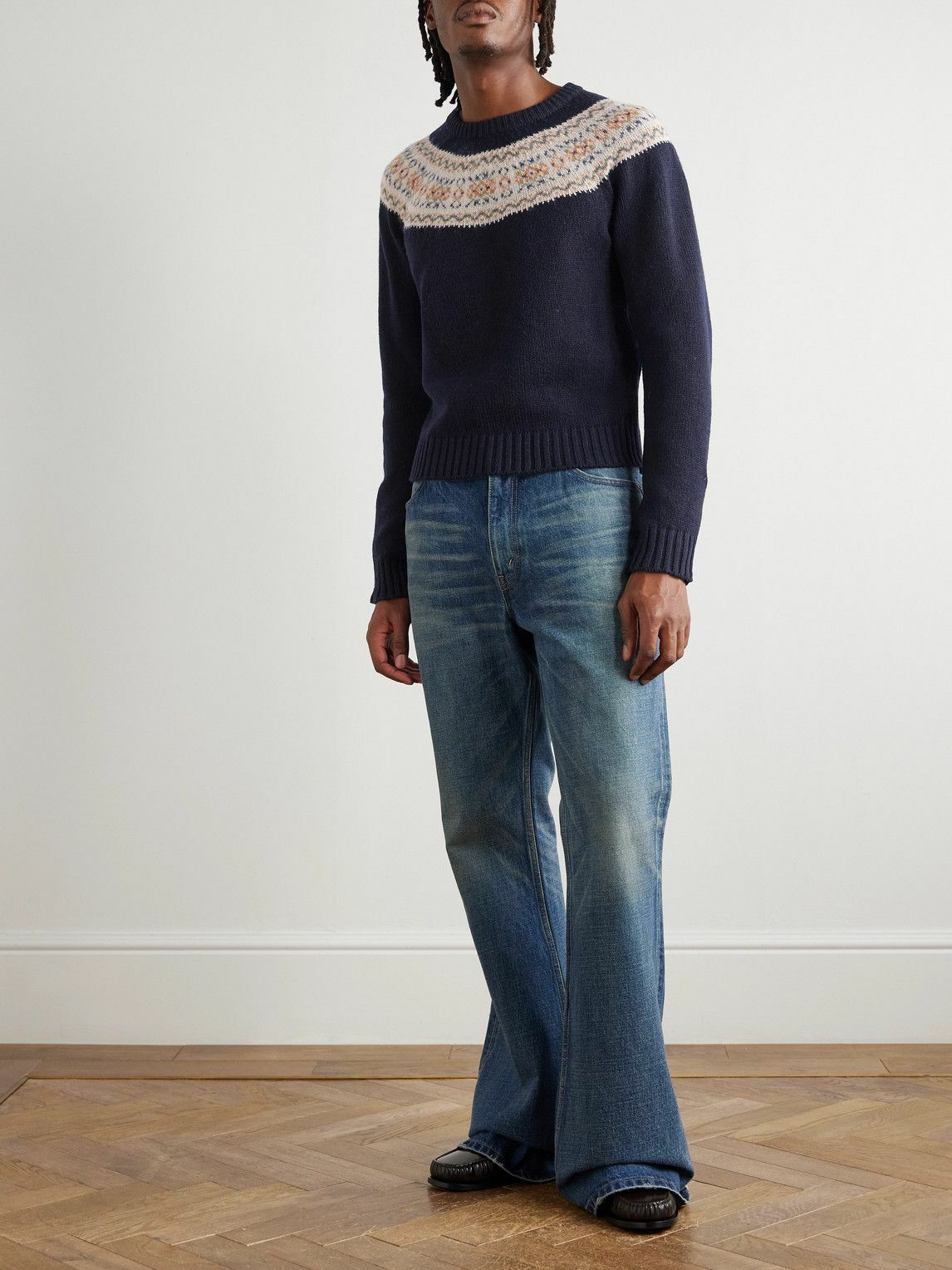 CELINE - Slim-Fit Fair Isle Wool Sweater - Blue
