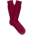 Ermenegildo Zegna - Striped Stretch Cotton-Blend Socks - Men - Burgundy