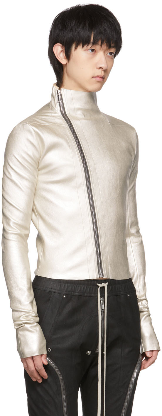 大人気! RICK OWENS Garyジャケット ストレッチ生地 左右非対称 Rick Owens Gary Biker Lamb Leather Wool Trim Size 44 IT