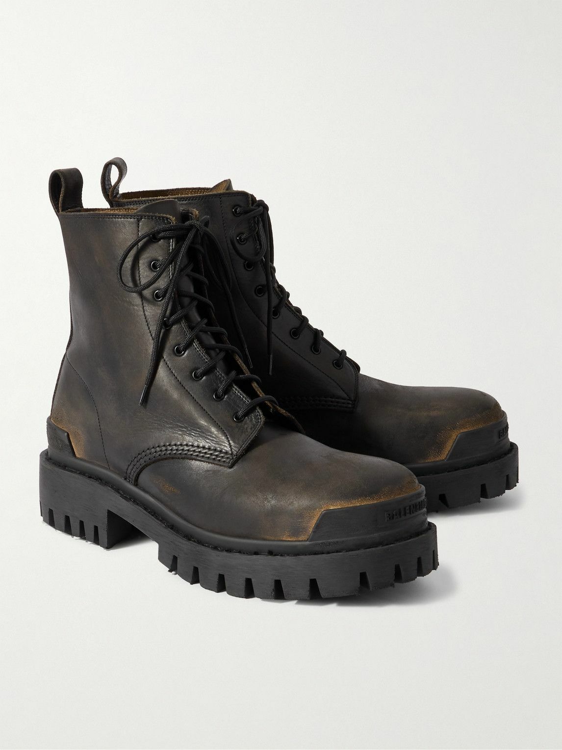 ロングブーツ Balenciaga Black Leather Strike Boots Men's Strike Lace-up Boot in Black | Balenciaga US