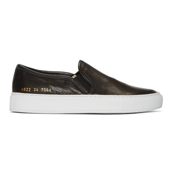 Photo: Woman by Common Projects SSENSE Exclusive Black Tournament Slip-On Sneakers