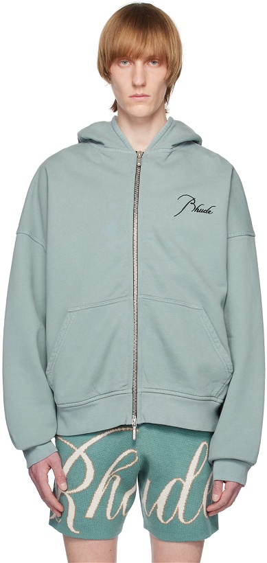 Photo: Rhude Blue Embroidered Hoodie