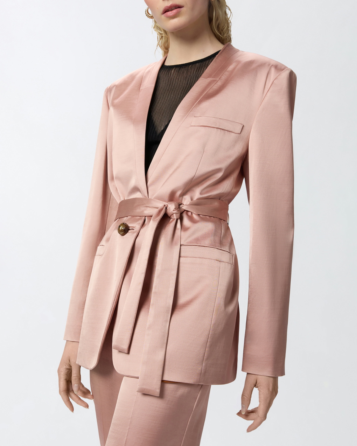 Pinko Special Occasion Satin Blazer With Belt Rosy Cloud