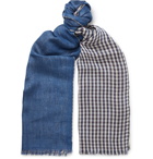 Loro Piana - Fringed Gingham Cashmere and Silk-Blend Scarf - Blue