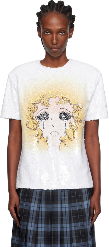 Photo: Pushbutton White Crying Girl Sequin T-shirt