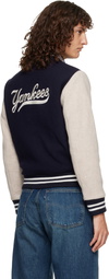 Sporty & Rich Navy & Beige Yankees Curve Wool Varsity Jacket