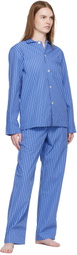 Tekla Blue Poplin Long-Sleeved Pyjama Shirt