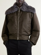 Bottega Veneta - Padded Plush-Trimmed Satin Bomber Jacket - Brown