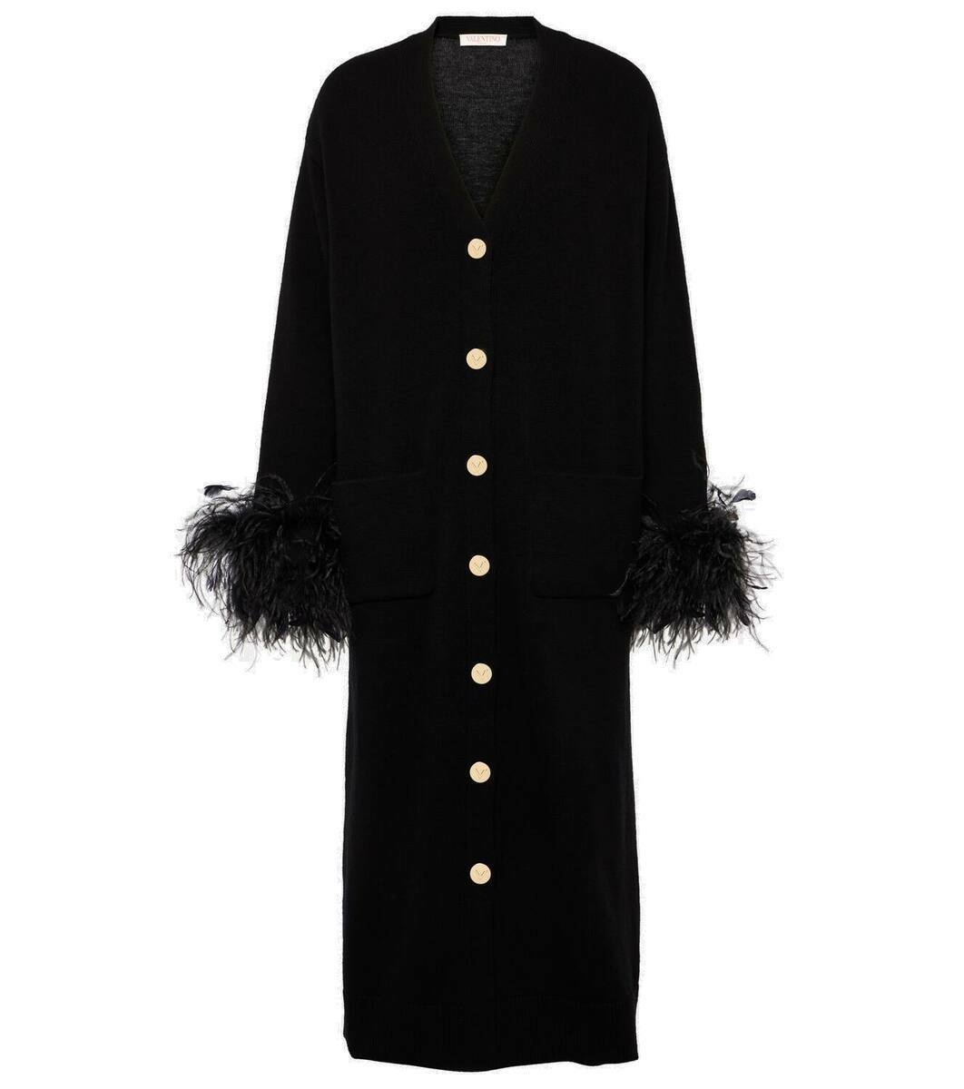 Valentino Feather-trimmed virgin wool cardigan Valentino Valentino Feather-trimmed virgin wool cardigan Valentino
