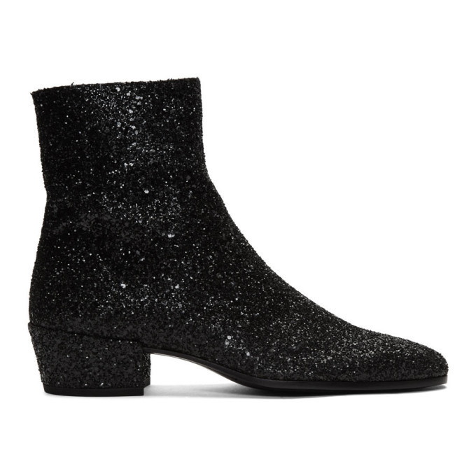 Photo: Saint Laurent Black Glitter Caleb Zippered Boots