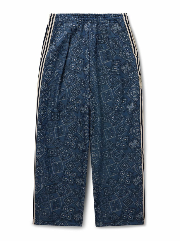Photo: KAPITAL - Wide-Leg Striped Webbing-Trimmed Bandana-Print Tech-Jersey Track Pants - Blue