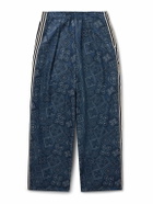 KAPITAL - Wide-Leg Striped Webbing-Trimmed Bandana-Print Tech-Jersey Track Pants - Blue