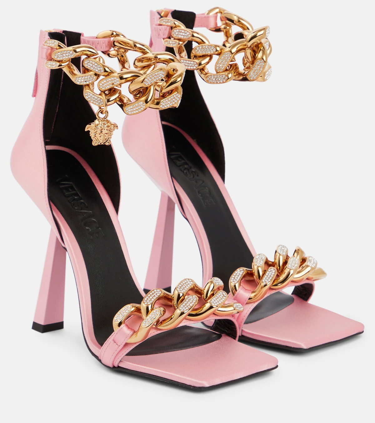 Versace★素敵！English Rose Leather Gold Medusa Sandals VERSACE Leather T Strap Medusa Sandals Size 9 NEW