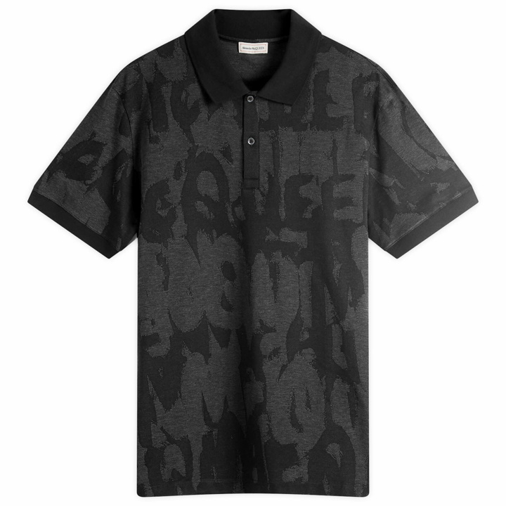 Photo: Alexander McQueen Men's Jacquard Graffiti Logo Polo in Black/Charcoal