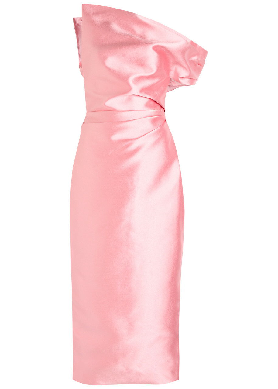 Solace London Ellison One-shoulder Faille Midi Dress Light Pink