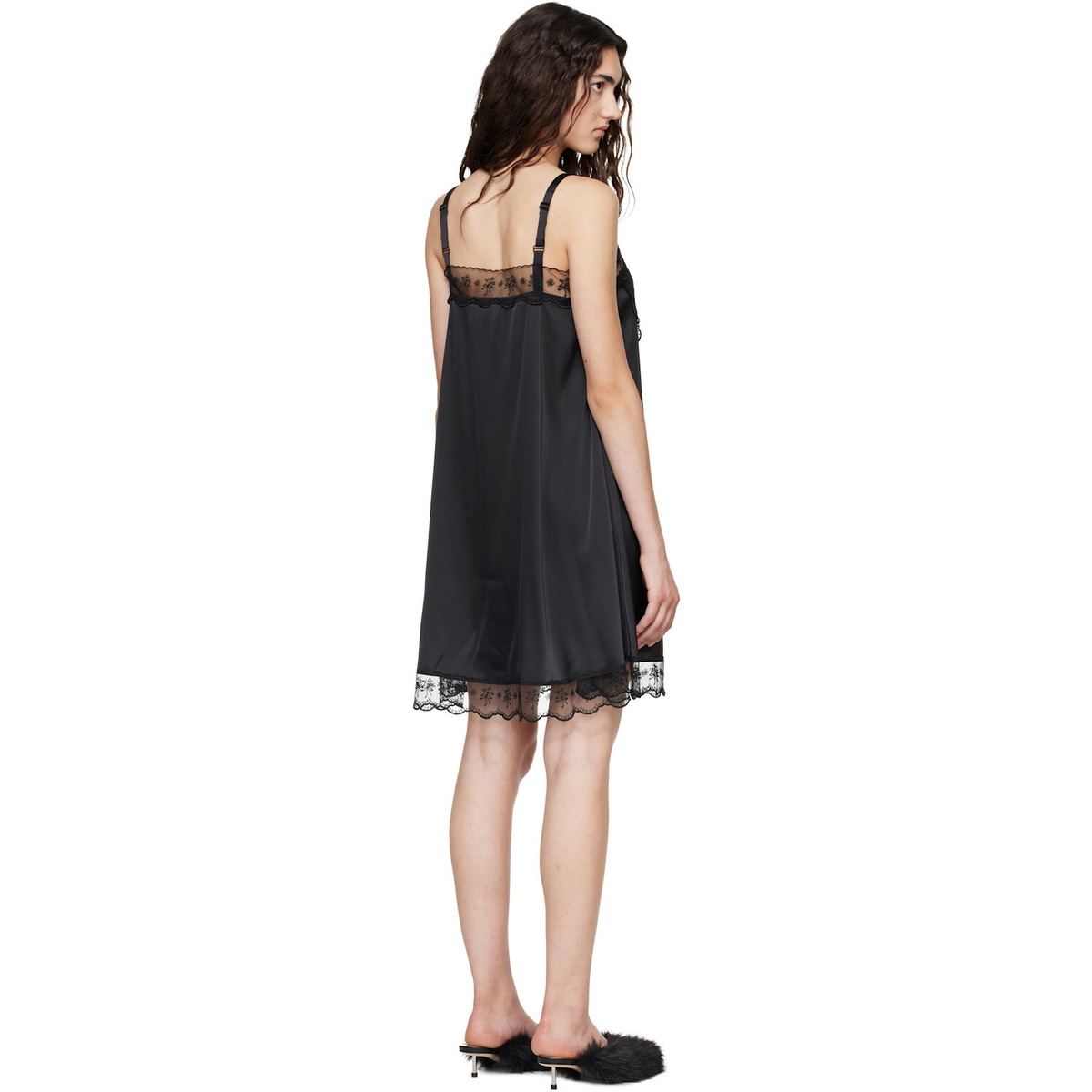 Simone Rocha Black Square Neck Lace Trim Minidress