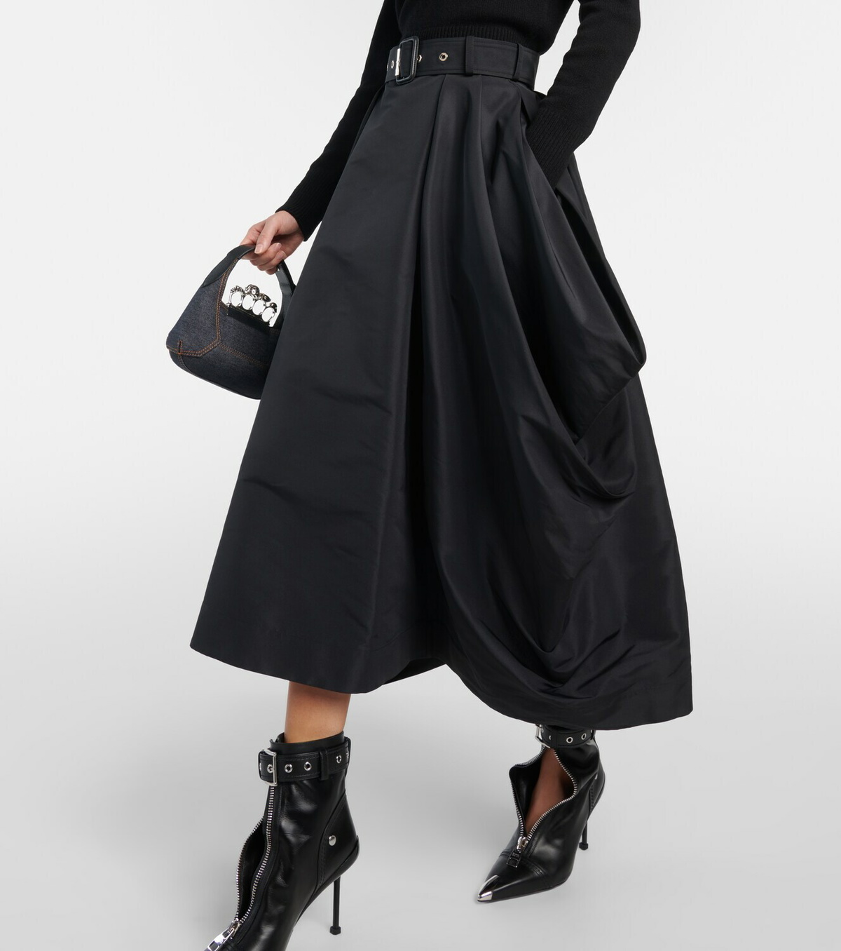 Alexander McQueen Belted polyfaille midi skirt Alexander McQueen