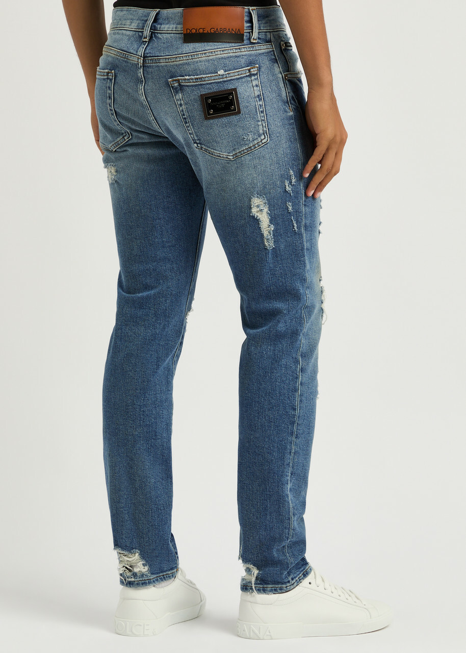 Dolce & Gabbana Blue Cotton Low Waist Skinny Denim Jeans