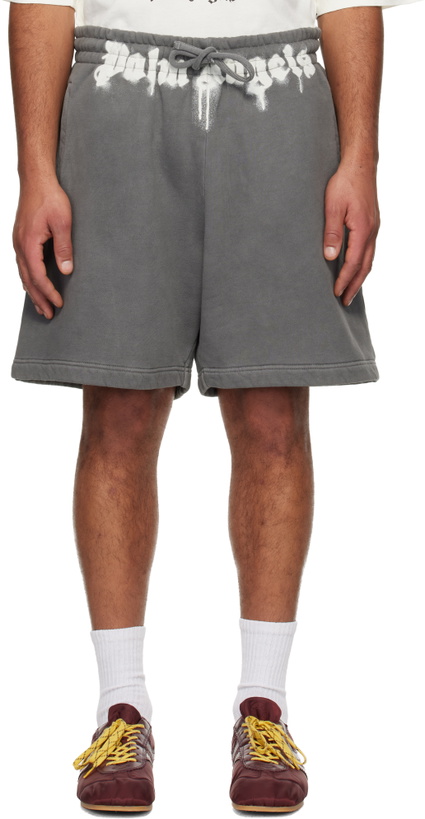 Photo: Palm Angels Gray Waist Logo Sweat Shorts