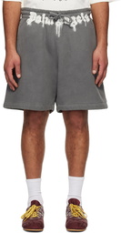 Palm Angels Gray Waist Logo Sweat Shorts