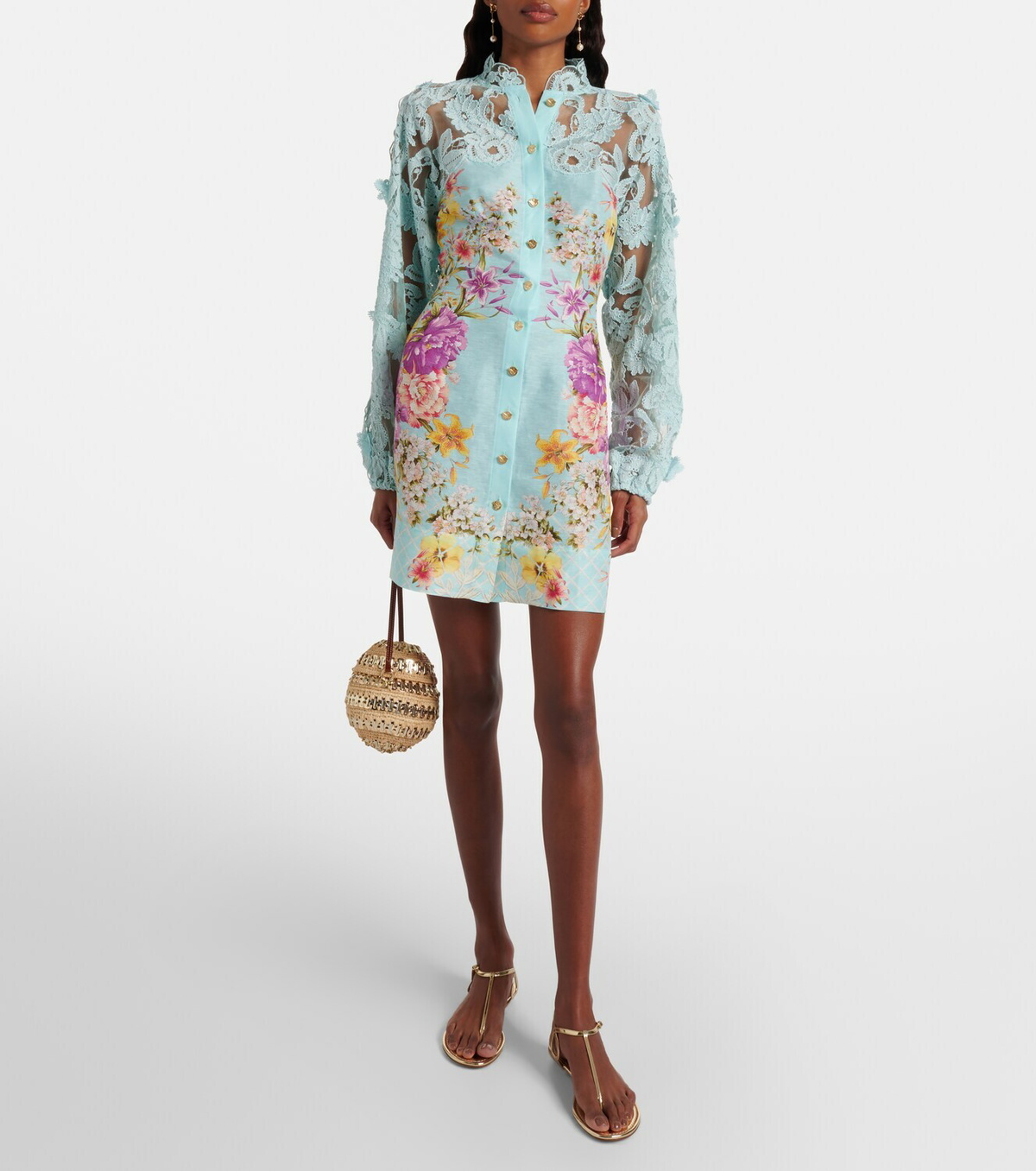 Camilla Embellished lace-trimmed linen and silk minidress