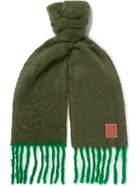 LOEWE - Fringed Leather-Trimmed Two-Tone Mohair-Blend Scarf