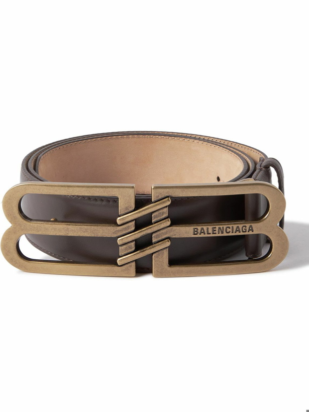 Photo: Balenciaga - 4cm Logo-Embellished Leather Belt - Brown