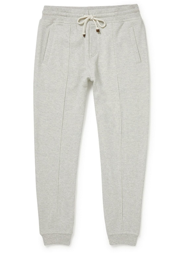 Photo: Brunello Cucinelli - Tapered Pintucked Cashmere-Jersey Sweatpants - Gray
