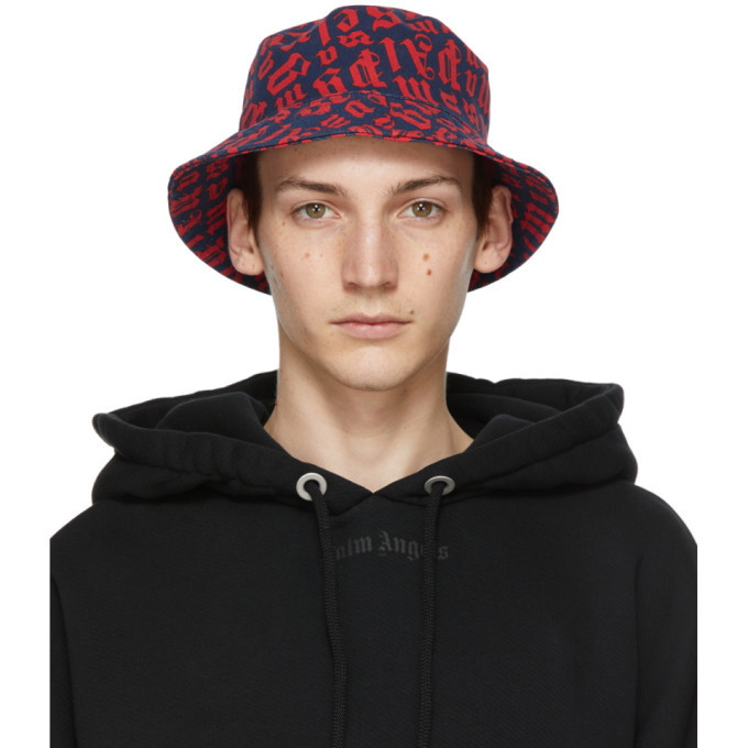 Photo: Palm Angels Navy and Red Monogram Bucket Hat