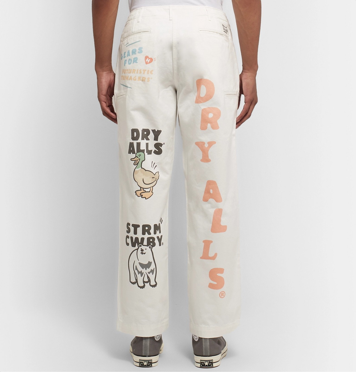 Human Made - Cropped Logo-Print Cotton-Twill Trousers - White ...