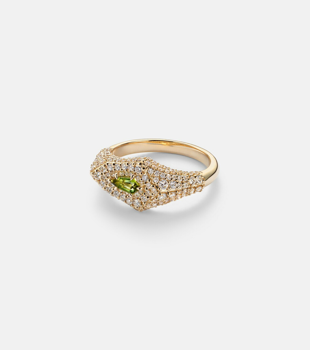 Stone and Strand Shield 14kt gold ring with diamonds and tourmaline