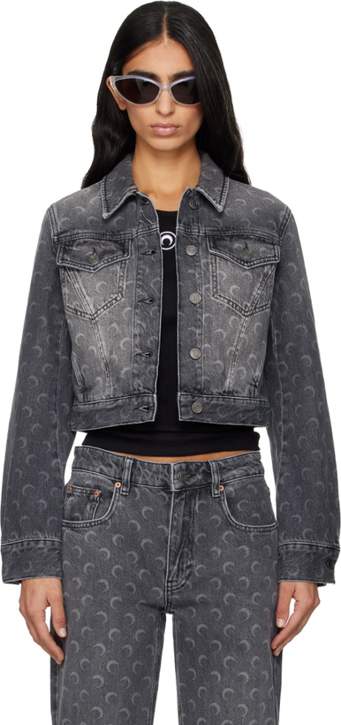 Photo: Marine Serre Gray Moon Laser Cropped Denim Jacket