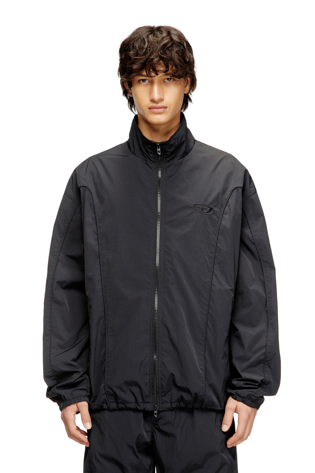 Diesel Crinkled-nylon jacket with piping - Jackets Mens in Black 