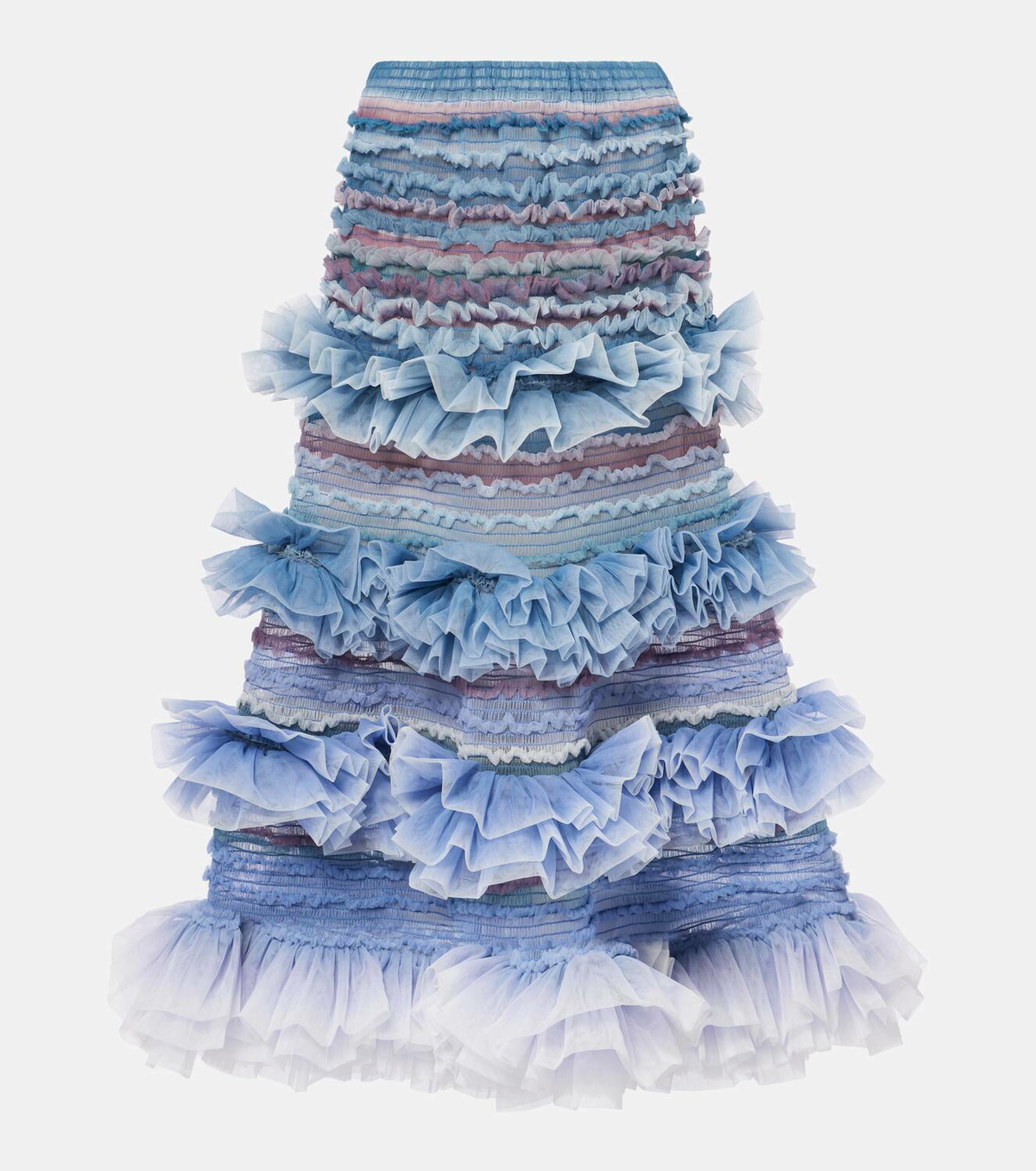 Susan Fang Striped shirred tulle midi skirt