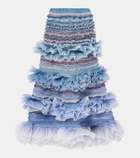 Susan Fang Striped shirred tulle midi skirt