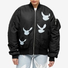3.Paradis Women's Doves Applique Bomber Jacket in Black/White