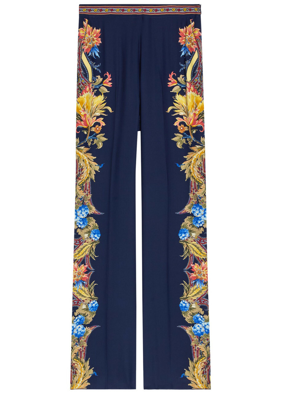 Etro Printed Straight-leg Silk Trousers Denim
