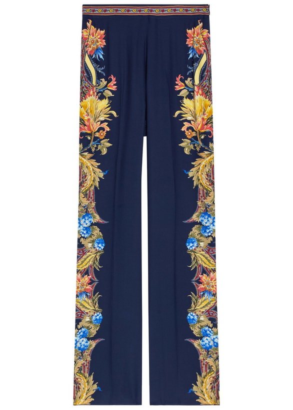 Photo: Etro Printed Straight-leg Silk Trousers Denim