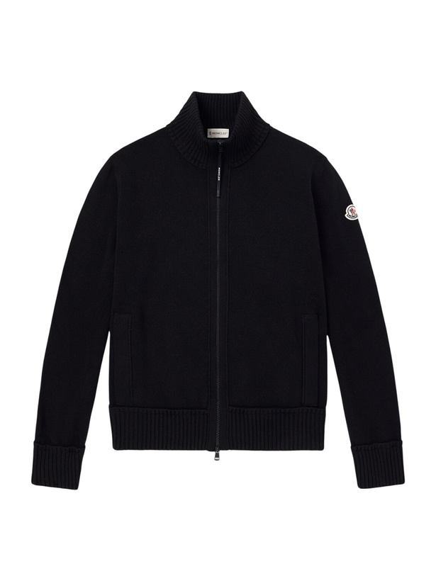 Photo: Moncler - Logo-Appliquéd Wool and Cashmere-Blend Zip-Up Cardigan - Black