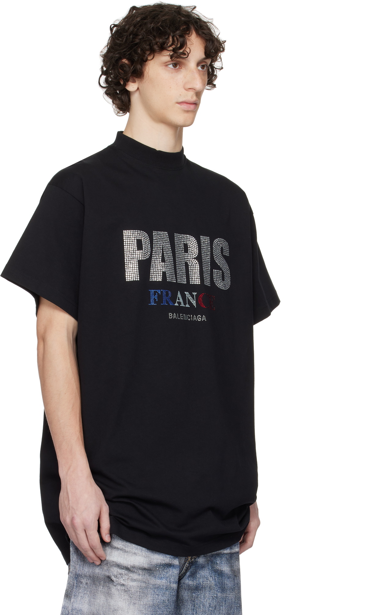 Balenciaga Black 'Paris' Strass Vintage Jersey Oversized T-shirt