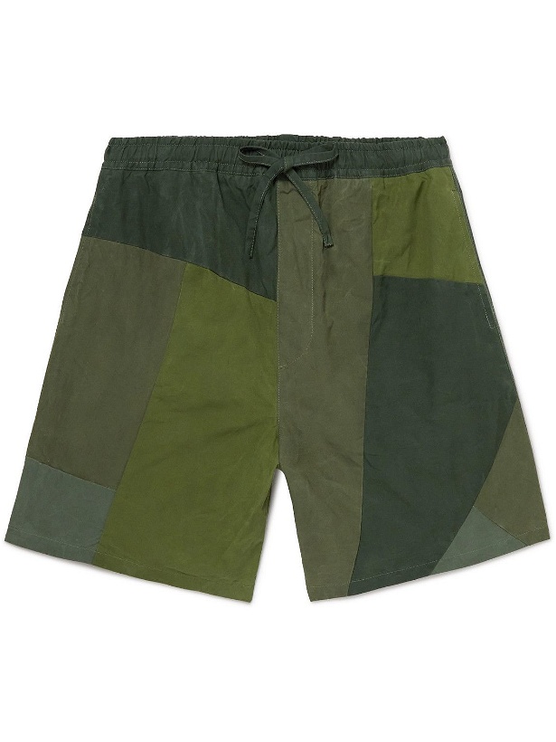 Photo: YMC - Straight-Leg Patchwork Organic Cotton Shorts - Green