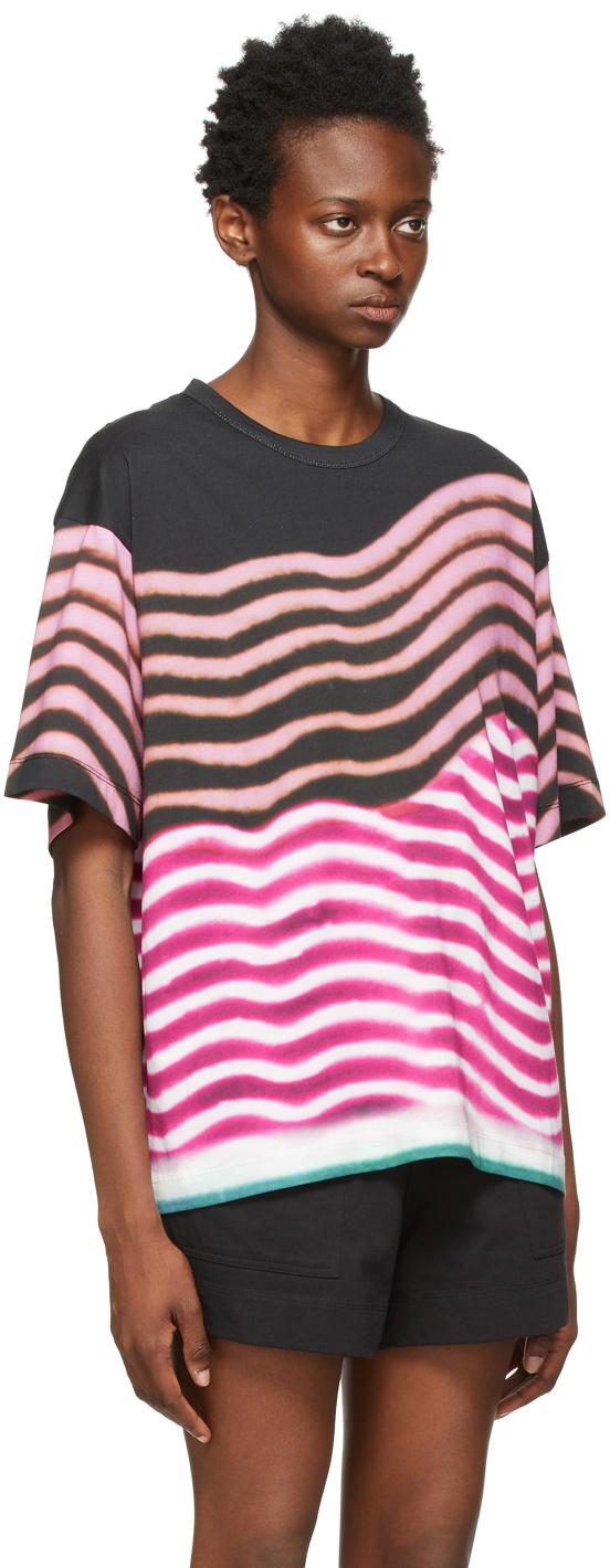Dries Van Noten Black & Pink Len Lye Edition Stripes T-Shirt