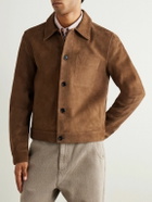 AMI PARIS - Logo-Embossed Suede Jacket - Brown