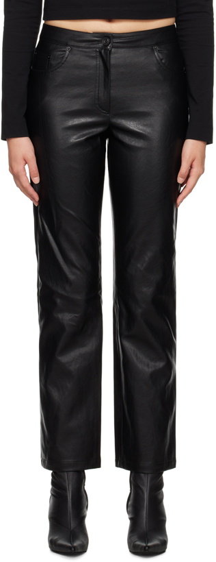 Photo: Juun.J Black Darted Faux-Leather Trousers