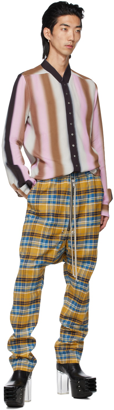 Rick Owens Yellow Plaid Drawstring Long Trousers Rick Owens